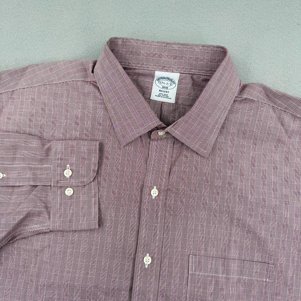 Brooks Brothers Regent Long Sleeve Dress Shirt Mens 17.5-32/33 Crimson Red Check